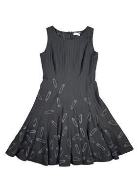 Safety Pin Print Upcycled Skater Dress Charcoal Size 8